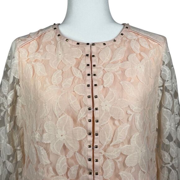 Mademoiselle Pink Floral Long Sleeve Blazer Jacket Size 10 Lined Studded - Picture 2 of 7